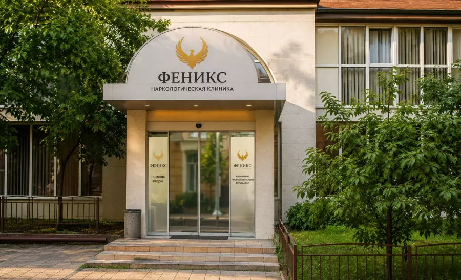 Вход в наркологическую клинику «Феникс» в Рудне